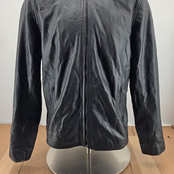 Lucky Brand Black Leather  Biker Jacket Large  Style 7M30808  Cafe Racer - Picture 13 of 14